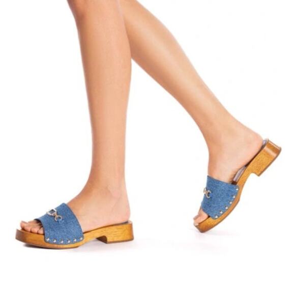 NIB Larroude Zuzi Slip On Platform Sandals in Blue Denim sz 7 - Picture 3 of 11